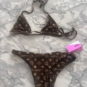 Designer Brown Louis Vuitton Monogram Bikini Set